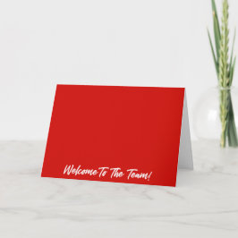 Tarjeta Bienvenida en blanco y rojo al nuevo empleado del