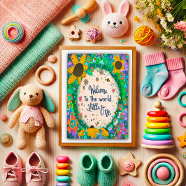 Tarjeta Bienvenida Little One Whimsical Floral Cubierta Un