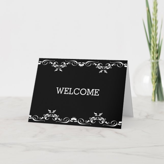 Tarjeta Bienvenida personalizada de Black Swirl Board (Anverso)