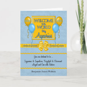 Tarjeta Bienvenida Recién nacido Boy Aquarius Felicitacion