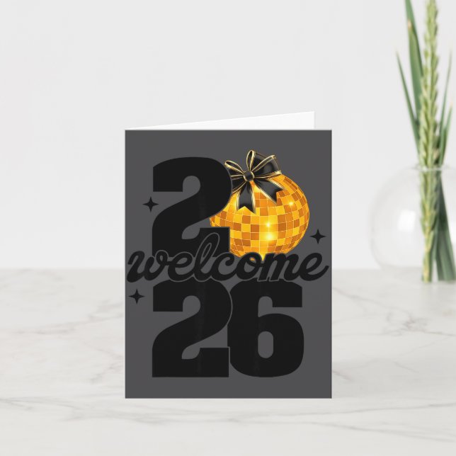 Tarjeta Bienvenido 2026 Feliz Año Nuevo Bola de Discoteca  (Anverso)