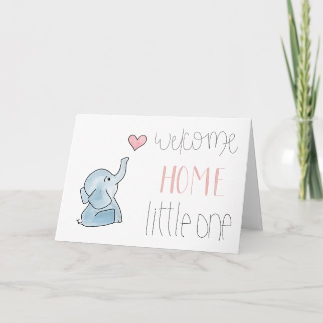 Tarjeta Bienvenido a casa pequeño elefante (Anverso)