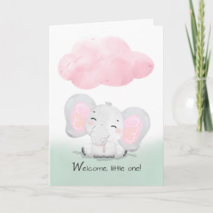 Tarjeta Bienvenido a la Familia Nueva Bebé Niña Elefante L