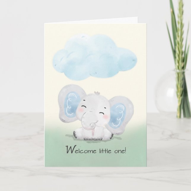 Tarjeta Bienvenido a la Familia Nuevo Bebé Niño Elefante L (Anverso)