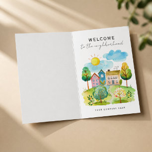 Tarjeta Bienvenido al Barrio Casas Soleadas Divertidas