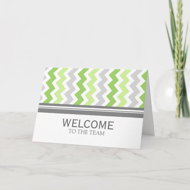 Tarjeta Bienvenido al equipo de Lime Gray Chevron Employee (Anverso)