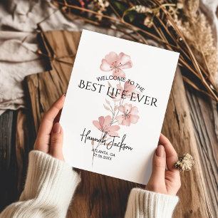 Tarjeta Bienvenido al mejor bautismo floral rosado de la v