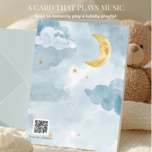 Tarjeta Bienvenido Código QR de Luna Acuarela Agua Azul Be