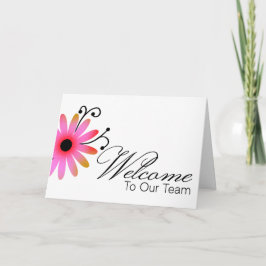 Tarjeta Bienvenido de Flor Rosa al nuevo empleado del equi