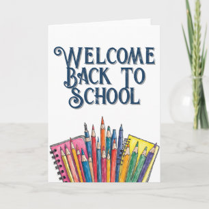 Tarjeta Bienvenido de nuevo a la escuela – Inicio colorido