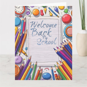 Tarjeta Bienvenido de nuevo al colegio – Divertido y Color