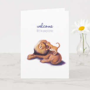 Tarjeta Bienvenido pequeño León Explorador