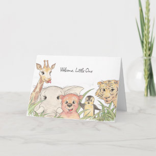 Tarjeta Bienvenido pequeño safari bebé felicitaciones
