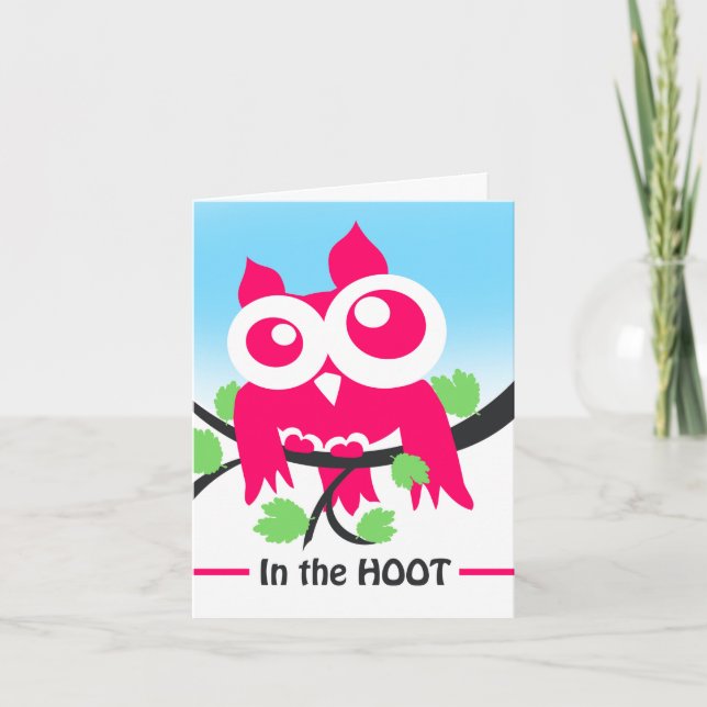 Tarjeta Bienvenidos a NeighborHOOT, Cute Pink Owl, Pun (Anverso)