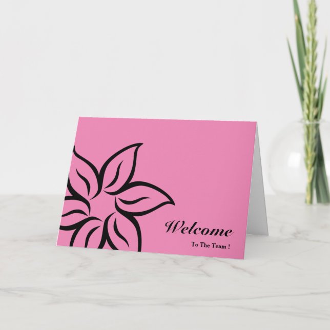 Tarjeta Bienvenidos Al Equipo De Floral Rosa Y Negra (Anverso)