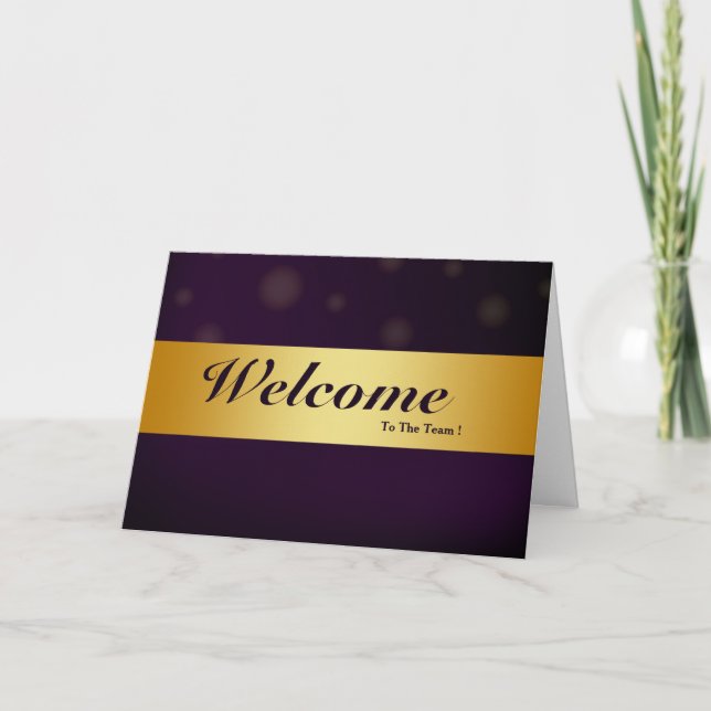 Tarjeta Bienvenidos Al Equipo Purple Minimal Gold Bladge (Anverso)