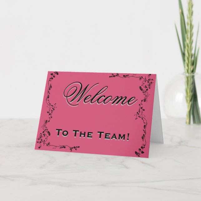 Tarjeta Bienvenidos Al Equipo Swirl Floral Black & Pink (Anverso)