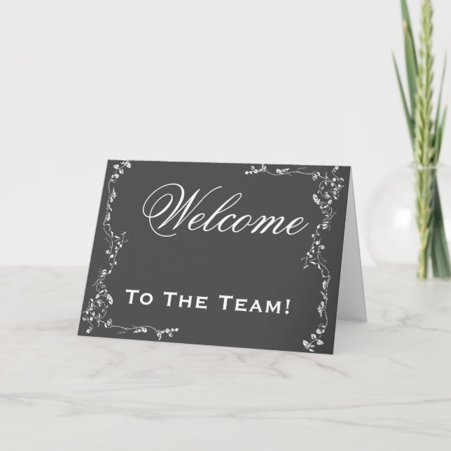 Tarjeta Bienvenidos Al Equipo Swirl Floral Black & White (Anverso)