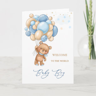 Tarjeta Bienvenidos Al recién nacido A Los Globos Azules D