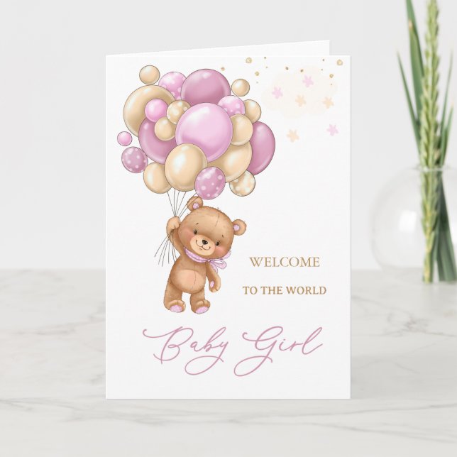 Tarjeta Bienvenidos Al recién nacido A Los Globos De Oso R (Anverso)