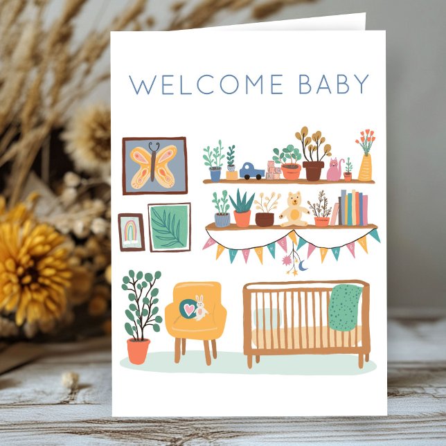 Tarjeta BIENVENIDOS BABY Cute Nursery Género Congresos Neu (WELCOME BABY Cute Nursery Gender Neutral Congratulations Card
)