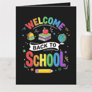 Tarjeta Bienvenidos de vuelta al colegio niños maestro pri
