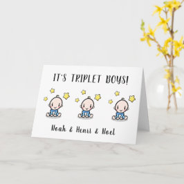 Tarjeta bienvenidos, felicitaciones a los trillizos,