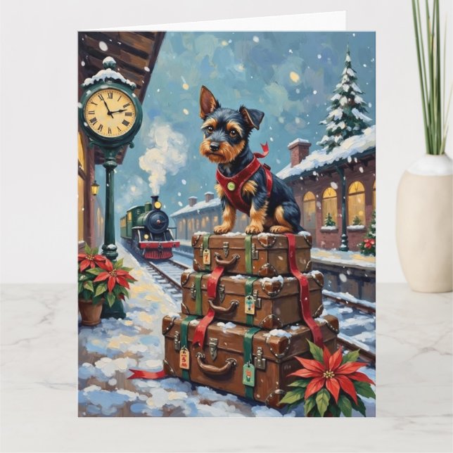 Tarjeta Biewer Terrier Christmas Holiday Travel (Anverso)