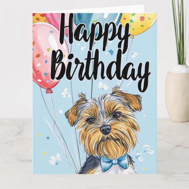 Tarjeta Biewer Terrier con Globos (Anverso)