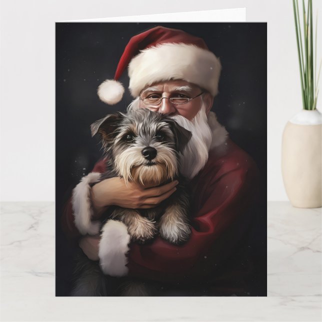 Tarjeta Biewer Terrier Con Los Navidades De Santa Claus (Anverso)