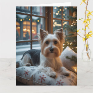 Tarjeta Biewer Terrier Con Navidades Luces Vacacionales