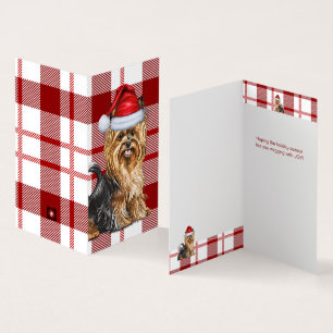 Tarjeta Biewer Terrier Dog Holiday Red Plaid Navidades