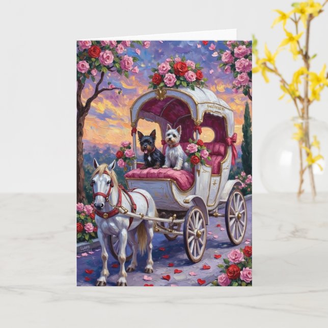 Tarjeta Biewer Terrier Dog Valentine's Day (flor amarilla)