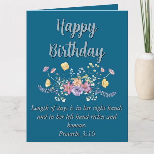 Tarjeta Big Birday Mom Blue Floral Scriptural Textos (Anverso)