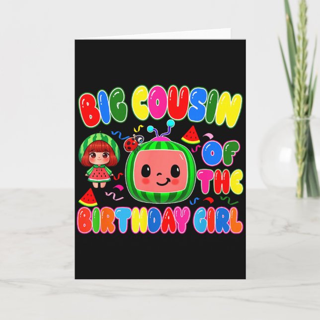 Tarjeta Big Cousin Of The Birthday Girl Melon Family Match (Anverso)