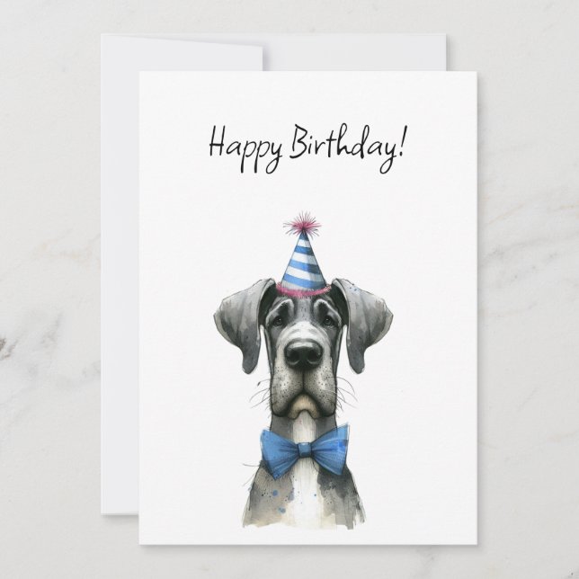 Tarjeta Big Dog in a Tiny Birthday Party Hat and Bowtie (Anverso)