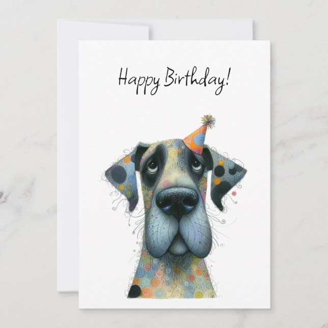 Tarjeta Big Dog in a Tiny Party Hat Birthday Flat (Anverso)