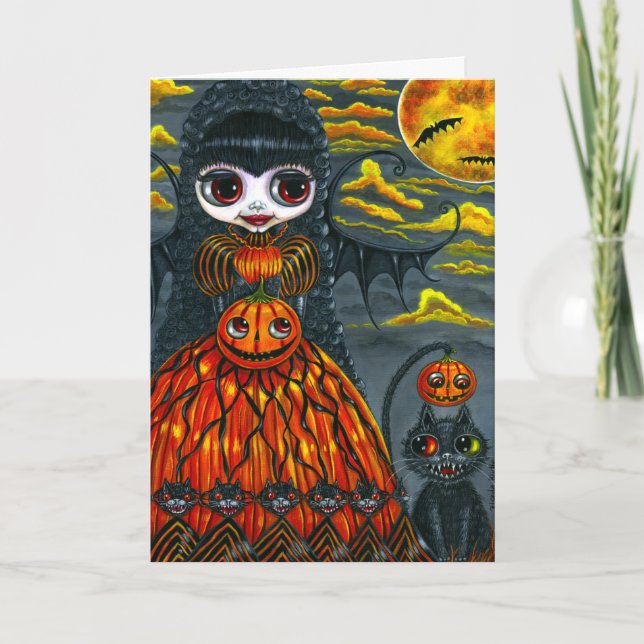 Tarjeta Big Eye Halloween Bat Fairy & Black Cat Cut (Anverso)
