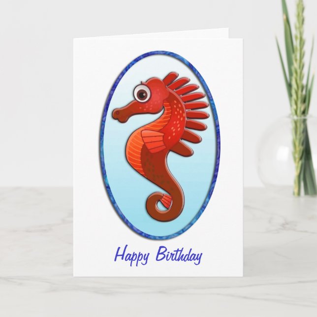 Tarjeta Big Eyed Personalizado Seahorse Birthday (Anverso)