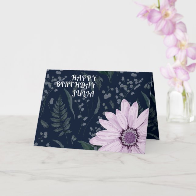 Tarjeta Big Pink Daisy Dark Happy Birthday Custom Name (Orquídea)