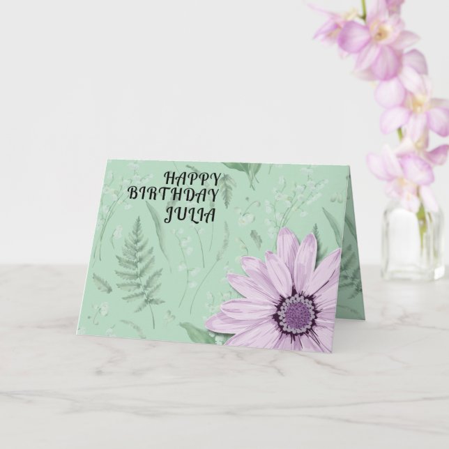Tarjeta Big Pink Daisy Green Happy Birday Custom Name (Orquídea)