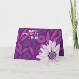 Tarjeta Big Pink Daisy Purple Happy Birday Custom Name