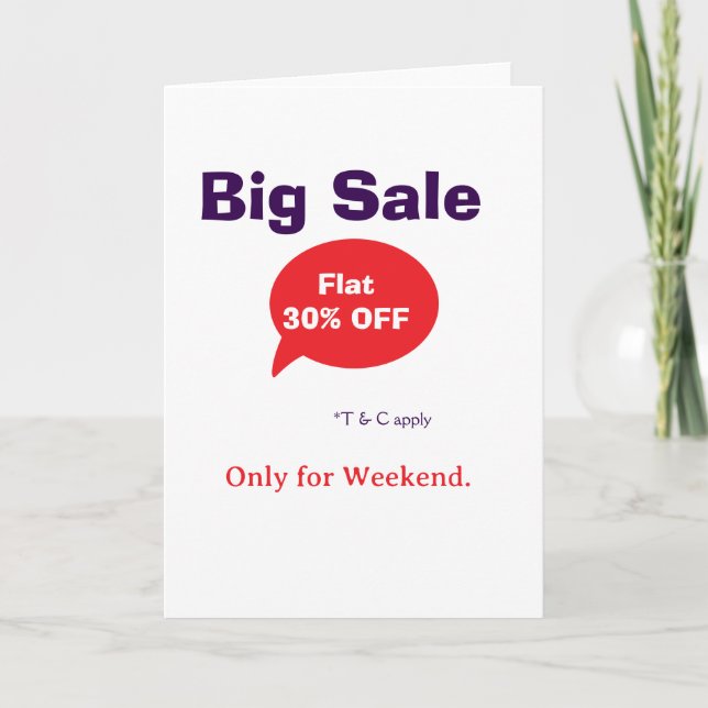 Tarjeta Big sale discount offer weekend company shop T&C (Anverso)
