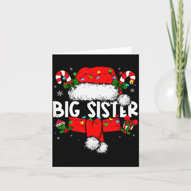 Tarjeta Big Sister Christmas Pajama Santa Claus Family Mat (Anverso)