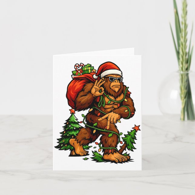 Tarjeta Bigfoot 67 Christmas Tree Lights Xmas Men Sasquatc (Anverso)