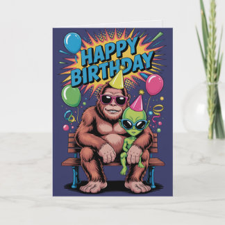 Tarjeta Bigfoot Alien Birthday Card Funny Cryptid UFO 