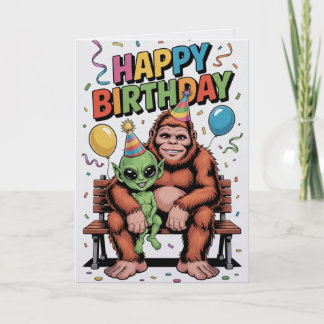 Tarjeta Bigfoot Alien Birthday Card Funny Cryptid UFO 