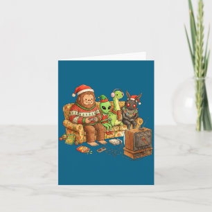 Tarjeta Bigfoot Alien Nessie Mothman Retro Gaming Navidad