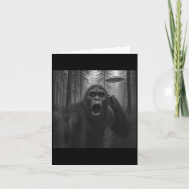 Tarjeta Bigfoot Alien Ufo Selfie Funny Sasquatch Meme Men  (Anverso)