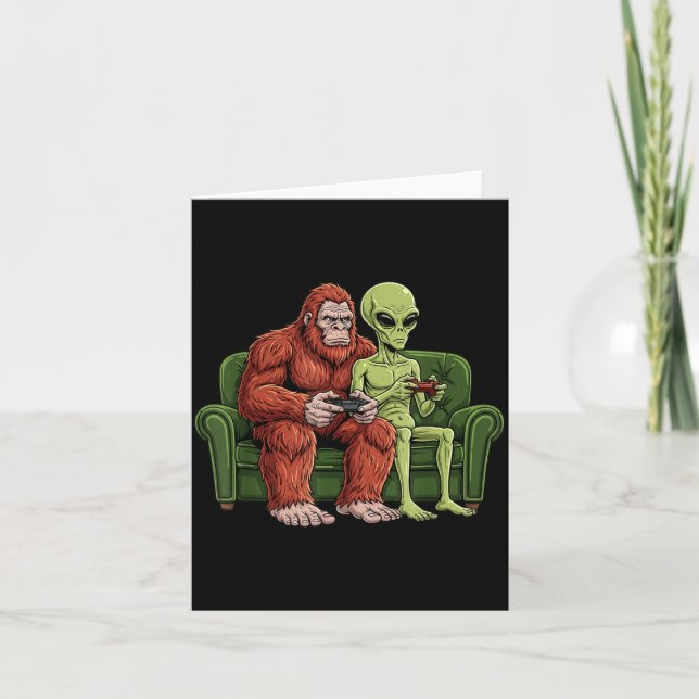 Tarjeta Bigfoot Alien Video Games Gaming Sasquatch Ufo Men (Anverso)